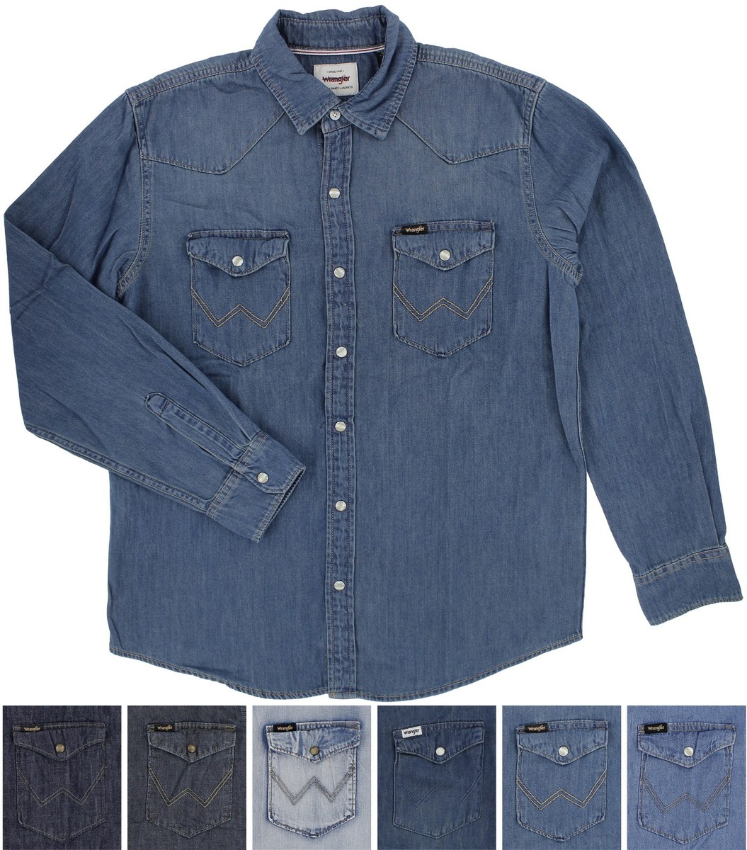 【UPPER IGHTS/] WESTERN DENIM SHIRTS Wrangler Denim Western Shirt, Long Sleeve Snap Button Up, Front