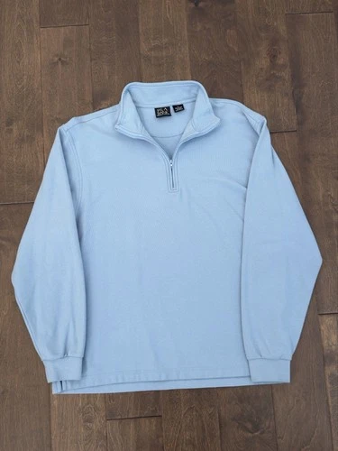 Jos A Bank Mens Blue 100% Cotton Quarter Zip Long Sleeve Mock Neck Size Large