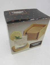 Vintage Winsome Wood Wooden Beechwood Coaster Set NEW 6 Coasters & Stand
