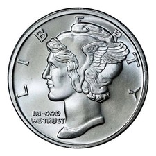 1 oz .999 Fine Silver Round Mercury Dime Design 99.95 per troy oz