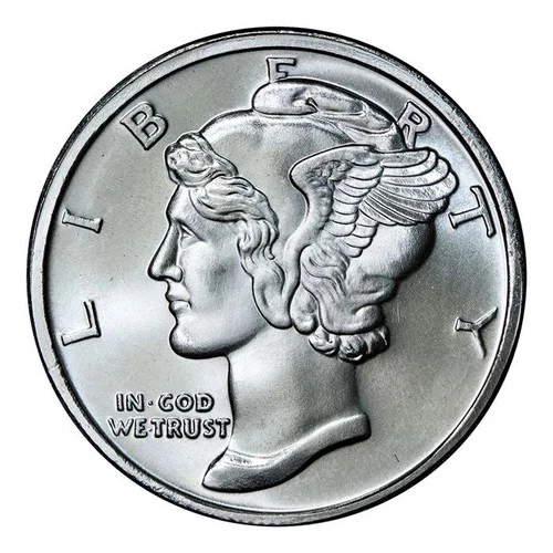 1 oz .999 Fine Silver Round Mercury Dime Design