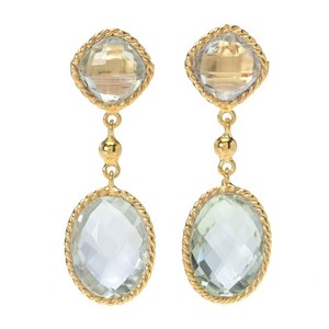 Authentic Elemental Gems 18K Gold Plated 14.42ctw Prasiolite 1.25" Drop Earrings