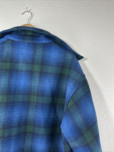 Vintage Pendleton Herren XL 100 % Wolle blau/grün kariert Knopf Jacke USA Western - Bild 7 von 10