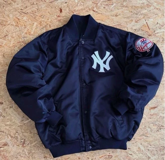 NY Yankees Vintage 90s Athletic Jacket Blue Satin Bomber Style Varsity Jacket