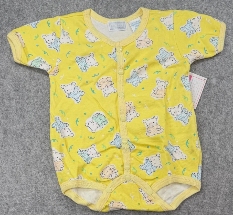 Baby Boy Clothes New Vintage All Mine 3-6 Month Yellow Mouse Romper Outfit
