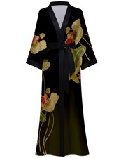 Kihnop Women's Floral Long Kimono Robe Plus Size Long Satin Robe Long Silk Ro...