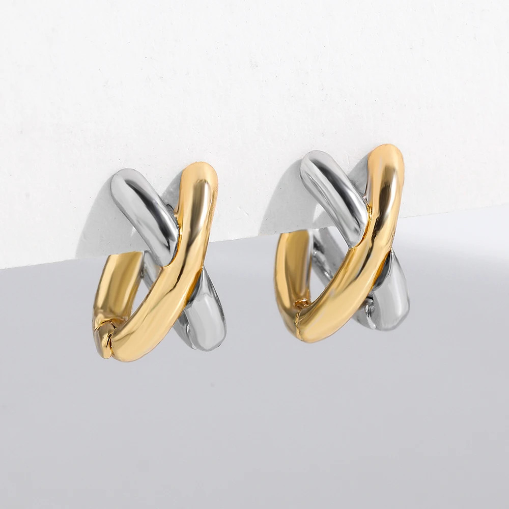 Gold Tone Criss Cross Hoop Earrings Women Geometric Small Huggies Style Jewelry
