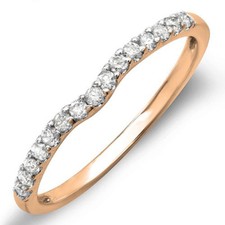 0.25 CT 14K Rose Gold Round Diamond Anniversary Wedding Ring Matching Band