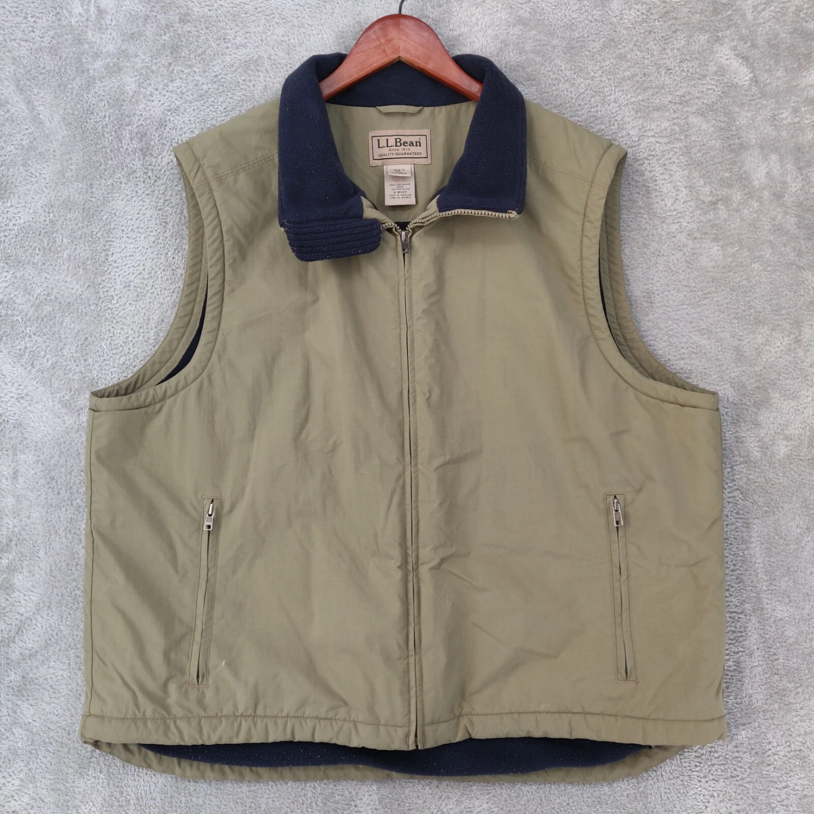 Vintage LL Bean Vest Mens 2XL XXL Beige Full Zip Softshell Fleece Lined Fishing