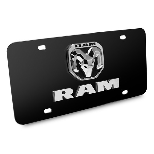 2019 RAM 3D Dual Logo on 12"X6" Black Stainless Steel License Plate - Picture 2 of 5