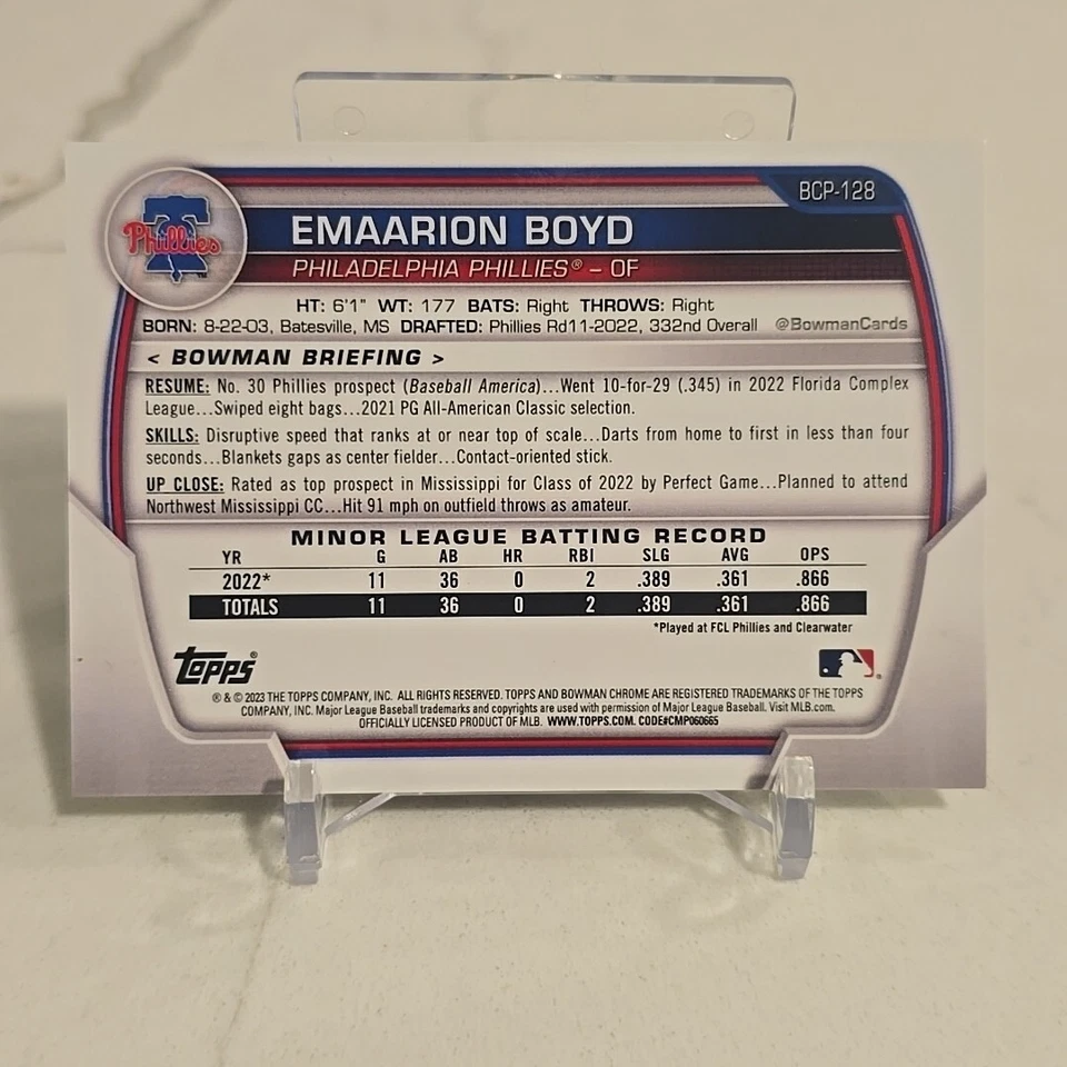 EMAARION BOYD /75 2023 Bowman Chrome Prospects Yellow Refractor #BCP-128 - Image 3 of 4