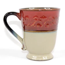 Pier 1 Imports Stoneware Red Scroll Pattern Footed Coffee Cup Mug Replacement