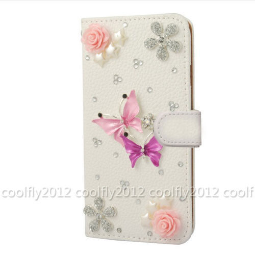 Bling Flip Leder Diamanten Geldbörse Damen Handy Abdeckung Etui für Motorola Nokia - Bild 13 von 18