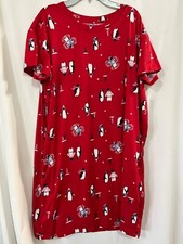 New Joyspun Women's Red Penguin Short Sleeve Sleep Shirt with pockets S-M,L-XL