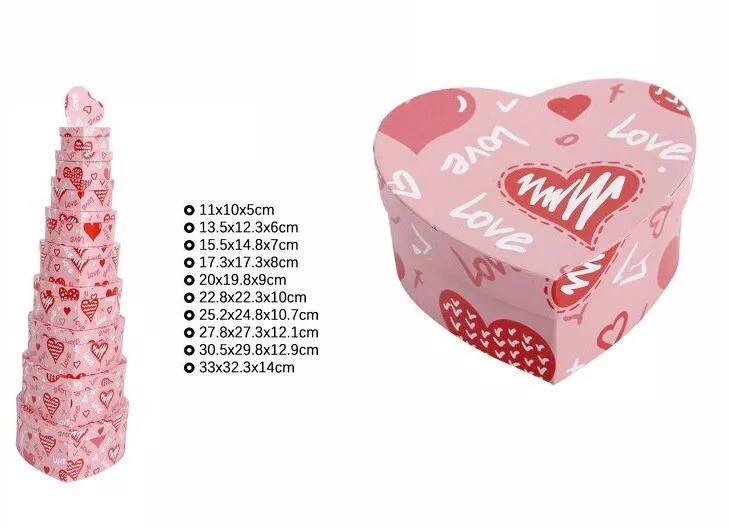 Set 10 Pezzi Scatole Box Per Regali Varie Misure Matrioska Cuore Love dfh