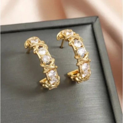 Moonso Vintage CC Design Hoop Earrings for Women Korean Fashion X Cross Zircon E