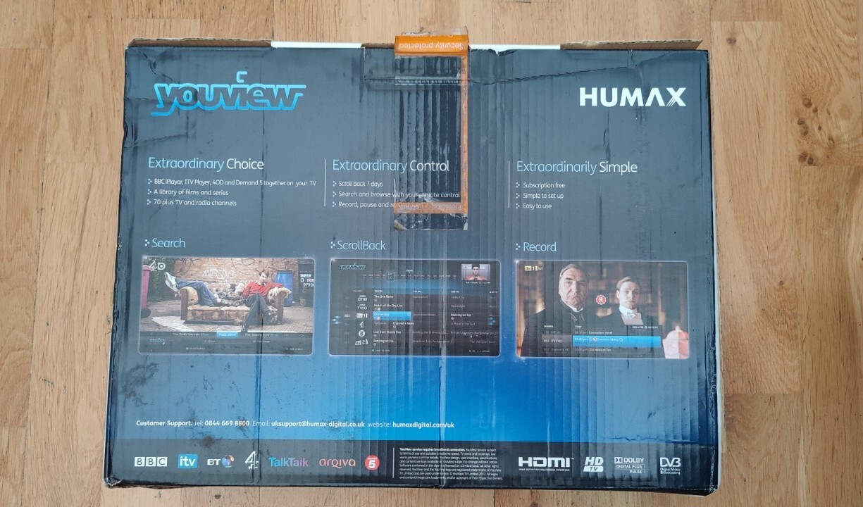 YouView Box Humax DTRT1000 500GB Freeview with Remote and HDMI Cable