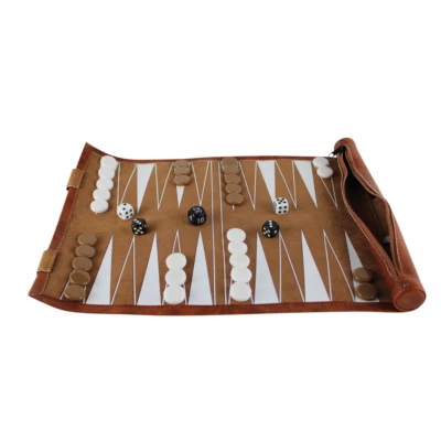 CHESSGAMMON Brown Travel Roll Up Backgammon Set 13 Inch