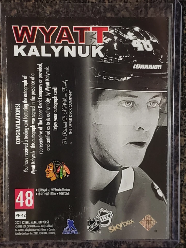 2021-22 Metal Universe WYATT KALYNUK Skybox Premium Prospects AUTO! PP-12 Hawks! - Image 2 of 2