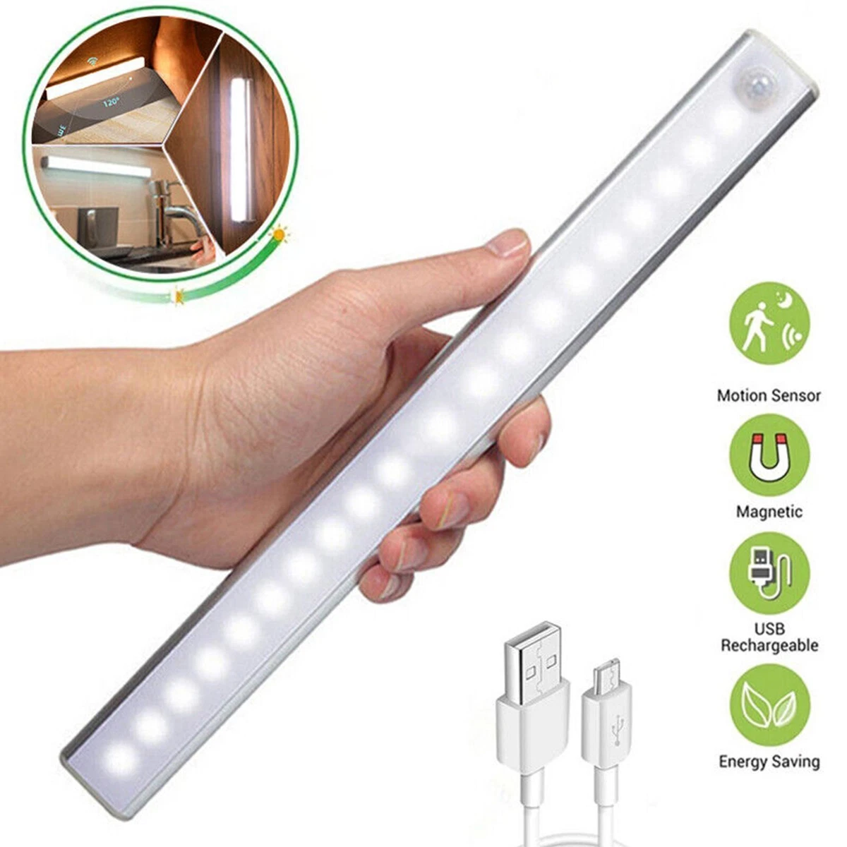 LED USB Undermount Light with Motion Sensor Battery Cabinet Light