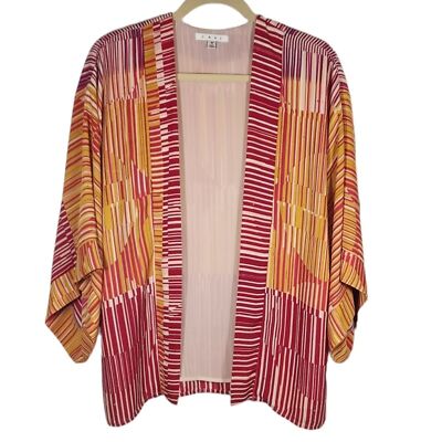 CAbi Mon Ami Pink Magenta Orange Sunrise Kimono Cardigan Silk Oversized M