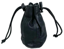 Soft Genuine Leather Drawstring Wrist Pouch spring locks Coin Purse