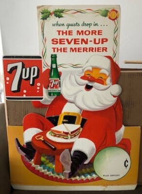 Vintage 7UP Soda Santa Claus Christmas Price Card - Original Store Display Sign