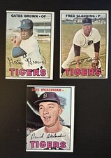1967 Topps Baseball Gates Brown Fred Gladding Dave Wickersham Detroit Tigers