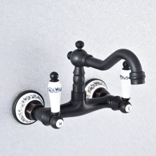Oil Rubbed Bronze Wall Mounted Bathroom Kitchen Faucet Two Handle Mixer Tap