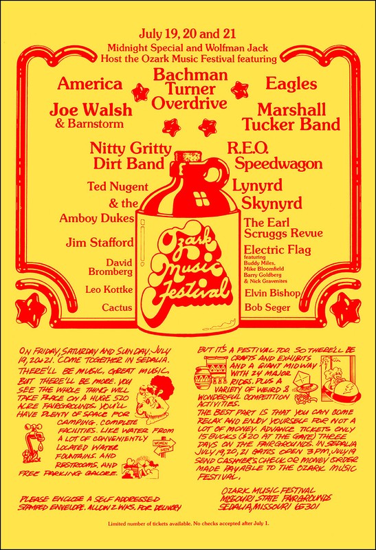 EAGLES LYNYRD SKYNYRD WALSH NUGENT BTO 1974 Ozark Music Festival Concert Poster
