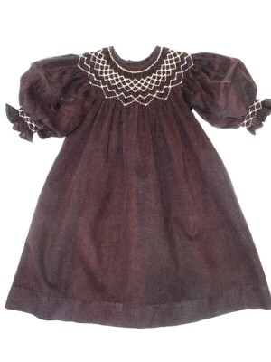 gilr mom brown dress Chocolate Brown Sleeve and Neck Gathered Dress — Cotton Girls Dress