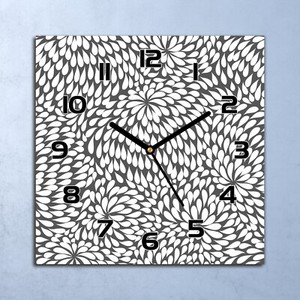 Wanduhr Echt-Glas-Küchenuhr Schwarz-weiße Floral Quarz 30x30 Deko