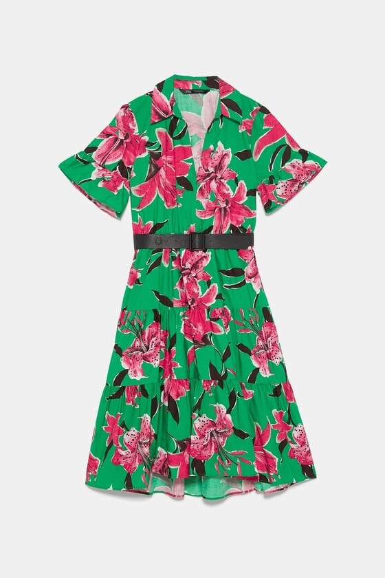 SALE! ♪ベルト付Floral-Print A-Lineドレス Zara SS19 Floral Print Belted V-Neck Dress 2644/333 NWT | eBay