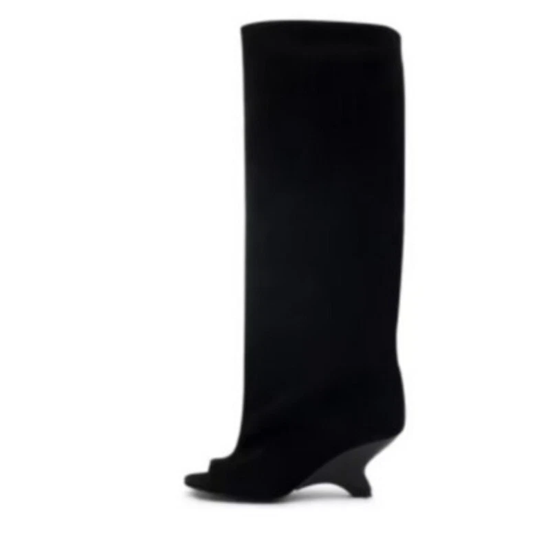 Novas Sandálias Femininas de Couro Peep Toe Botas Joelho Alto Moda Botas Longas - Imagem 2 de 4