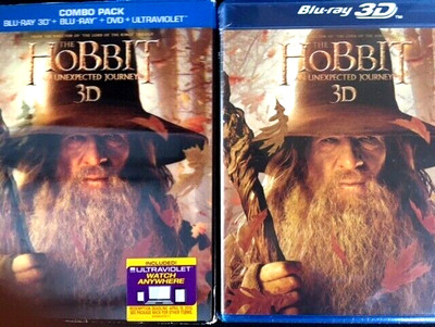 THE HOBBIT: AN  UNEXPECTED JOURNEY 3D- Blu-Ray 3D-Blu-Ray-DVD W/ Lenticular Slip