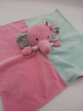 Okie Dokie Lovey Plush Elephant Security Blanket Rattle Pink  Mint Green Baby
