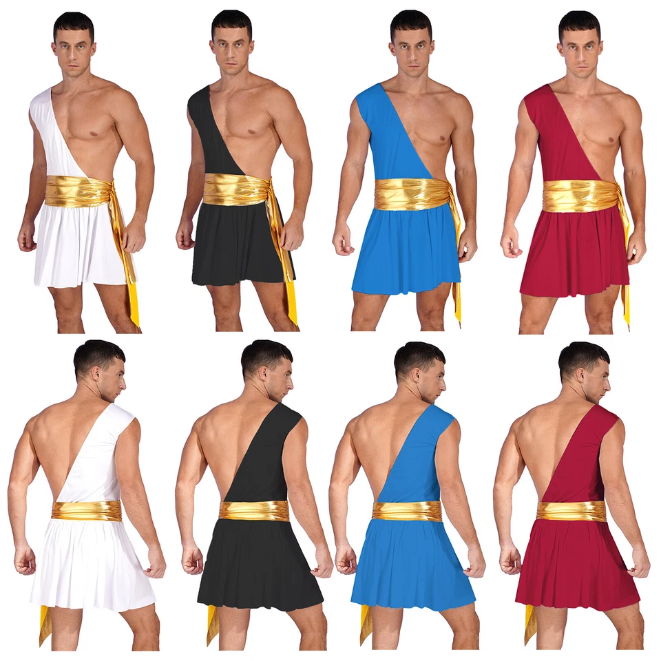 Mens Halloween Knight Warrior Costume One Shoulder Ancient Greek God Toga Dress - Image 2 of 4