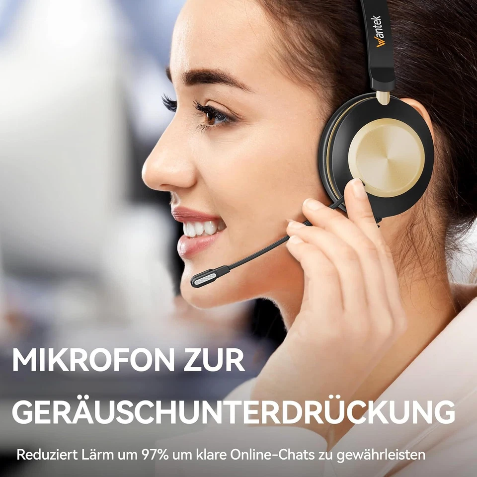 Wantek Headset mit Kabel Mikrofon USB/3.5mm Kopfhörer für PC/Telefone/Handys - Bild 2 von 4