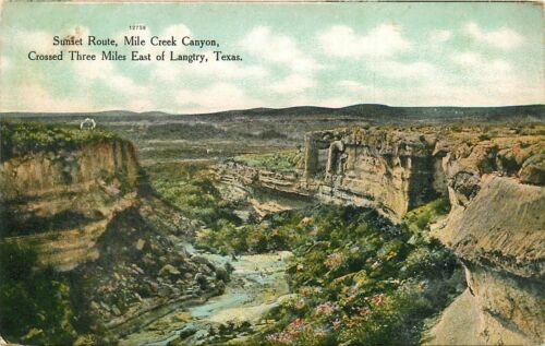 Texas, TX, 3 miles à l'est de Langtry, route du coucher du soleil, Mile Creek Canyon années 1910 PC - Photo 1 sur 1