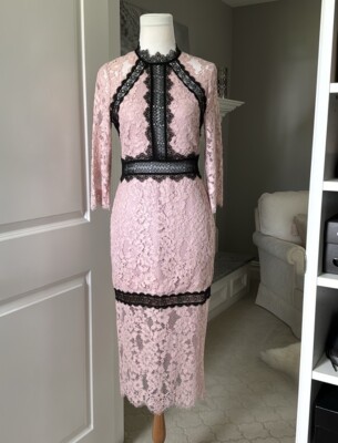 NWT Alexis Marisa Lace Dress Rose Pink Black Sz M $583