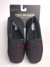 NEW True Religion Logo Men's Denim Red Slippers size Medium 9/10 NIB