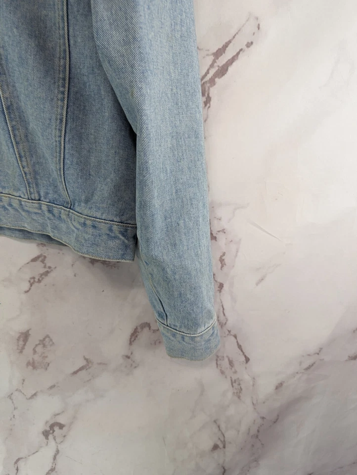 Vintage Denim Jacket Women Large Jean 80s 90s Y2K Linen Collar Light Wash Crop - Image 4 of 4