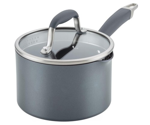Advanced Home Hard Anodized Nonstick Sauce Pan/Saucepan with Straining and Lid, - Picture 2 of 10