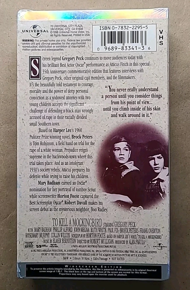 To Kill a Mockingbird (VHS, 1998, Widescreen Edition) - Image 2 of 4