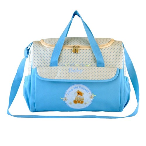 5-Piece Baby Diaper Bag Set - Waterproof Tote With Bottle Bag & Changing Mat (Blue)