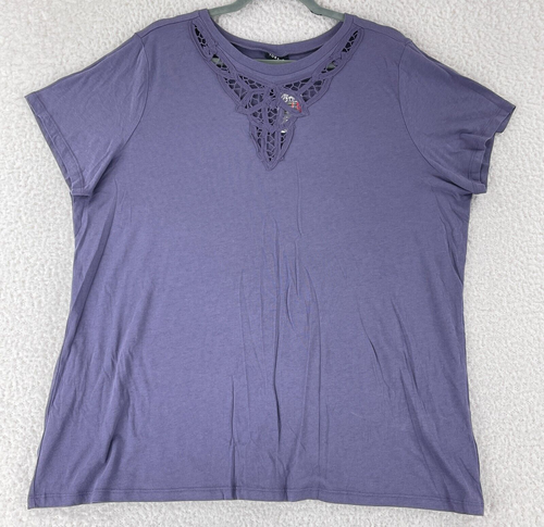 Camiseta Pullover Torrid Púrpura Encaje Cuello Redondo Mujer Manga Corta Talla Grande 2X