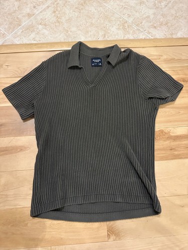 Abercrombie & Fitch Plisse Pleated Johnny Collar Sweater Polo Green Size M