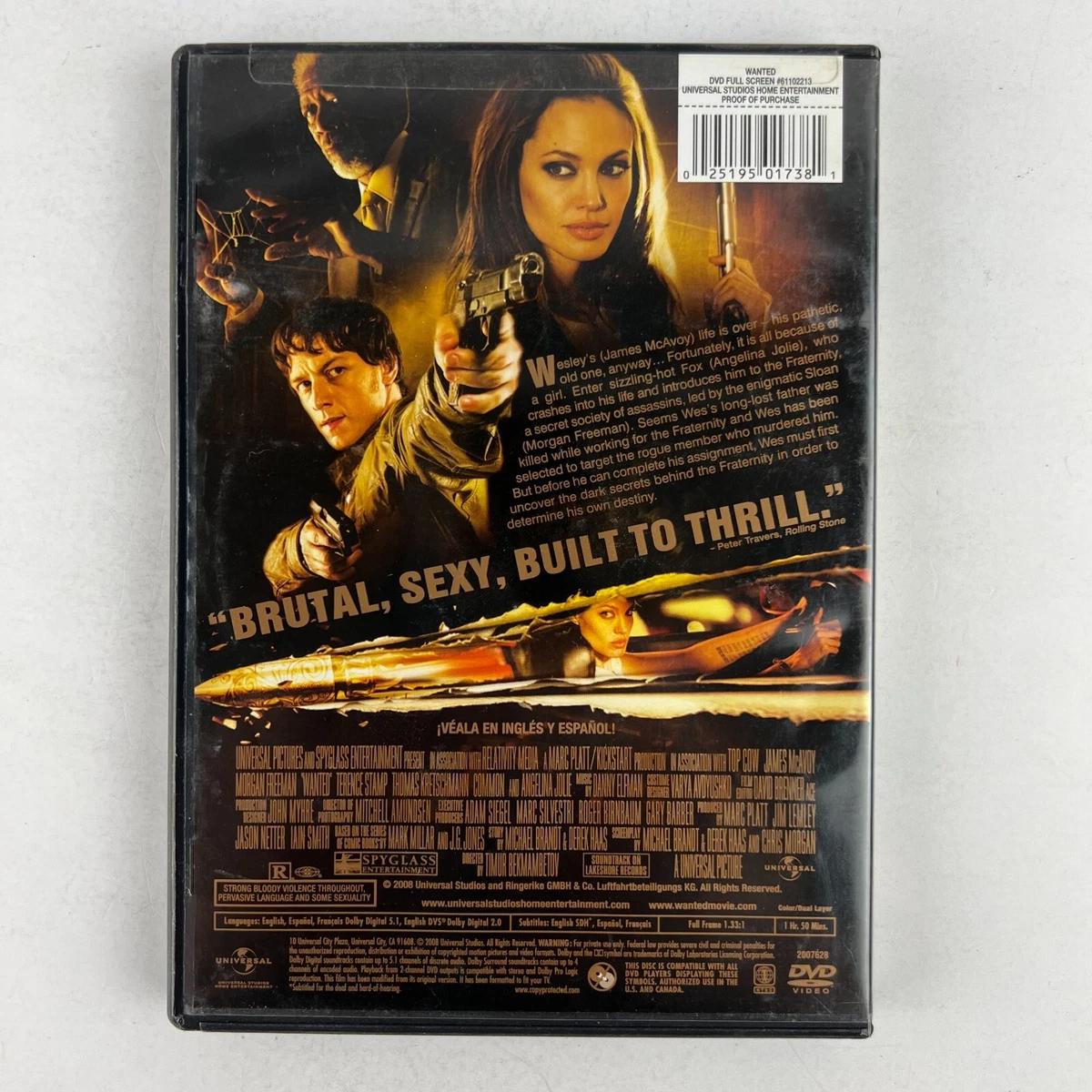 Wanted DVD Angelina Jolie James McAvoy Morgan Freeman
