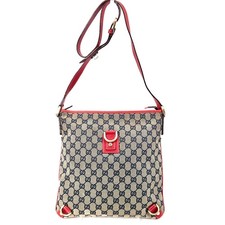 GUCCI Abbey GG Canvas Leather Shoulder Bag Red Navy 131326 Authentic