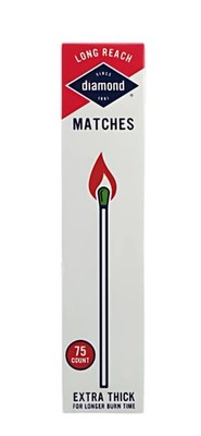 Diamond Extra Thick Long Reach Matches 75 Count for BBQ, Fireplace, Candles 2 